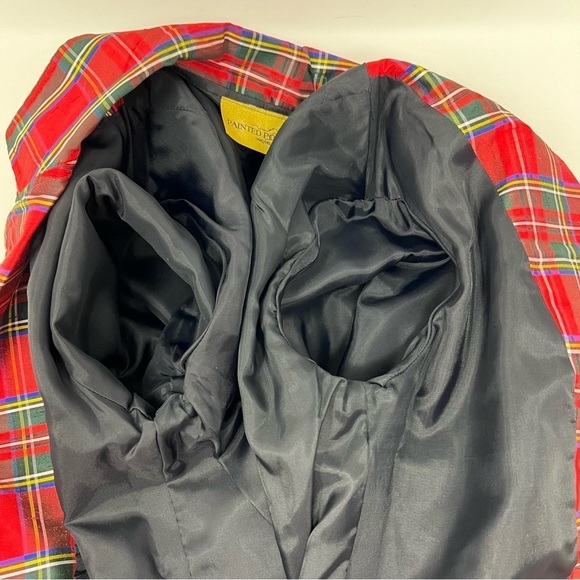 Vintage Painted Pony Red Tartan Plaid Silk Cropped Blazer Chunky Buttons Size 12 - Picture 15 of 16